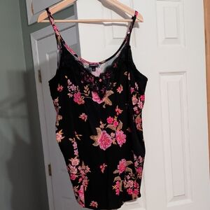 Torrid Black Camisole with Pink Floral and Lace